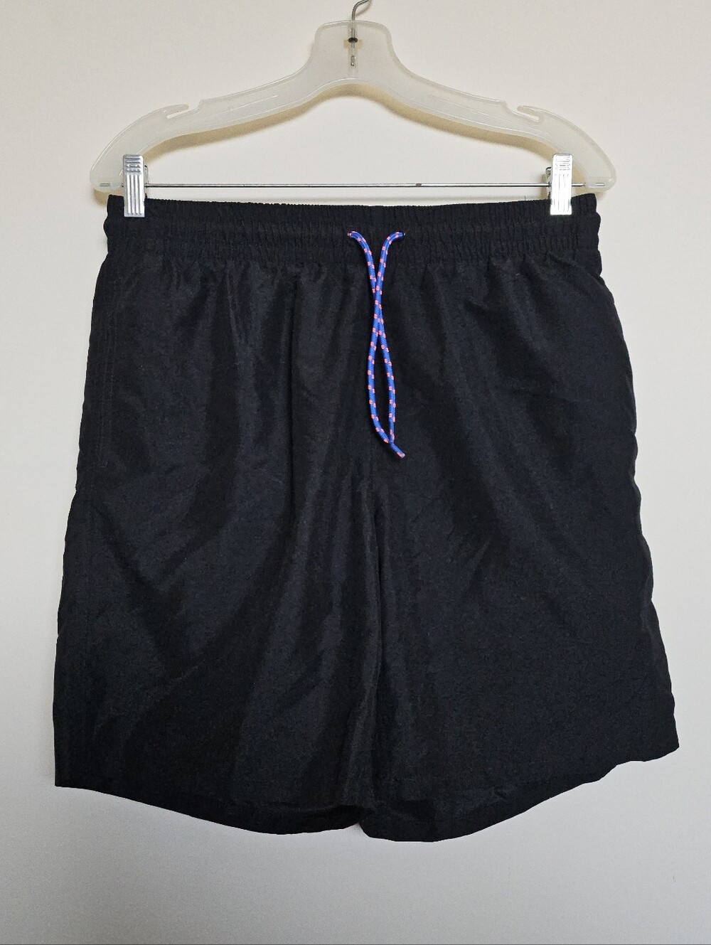 Black Men’s Swim Trunks with Blue/Orange Drawstring